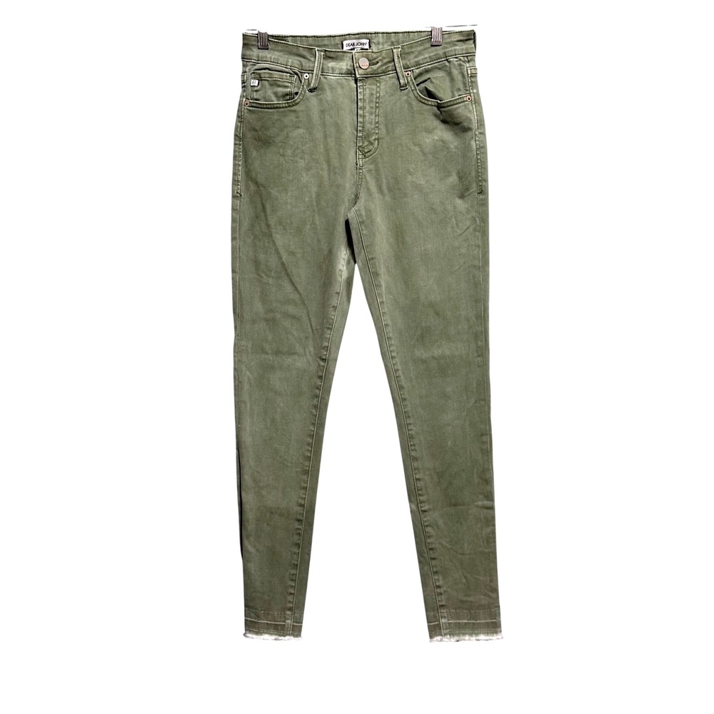 Dear John Olive Green Gisele High Weisted Skinny Jeans Raw Hem Frayed Size 27
